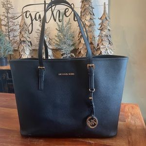 Michael Kors black leather tote bag